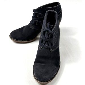 Clarks Carleta Lyon Womens 8M Blue Suede Lace Up Heeled Ankle‎ Boots